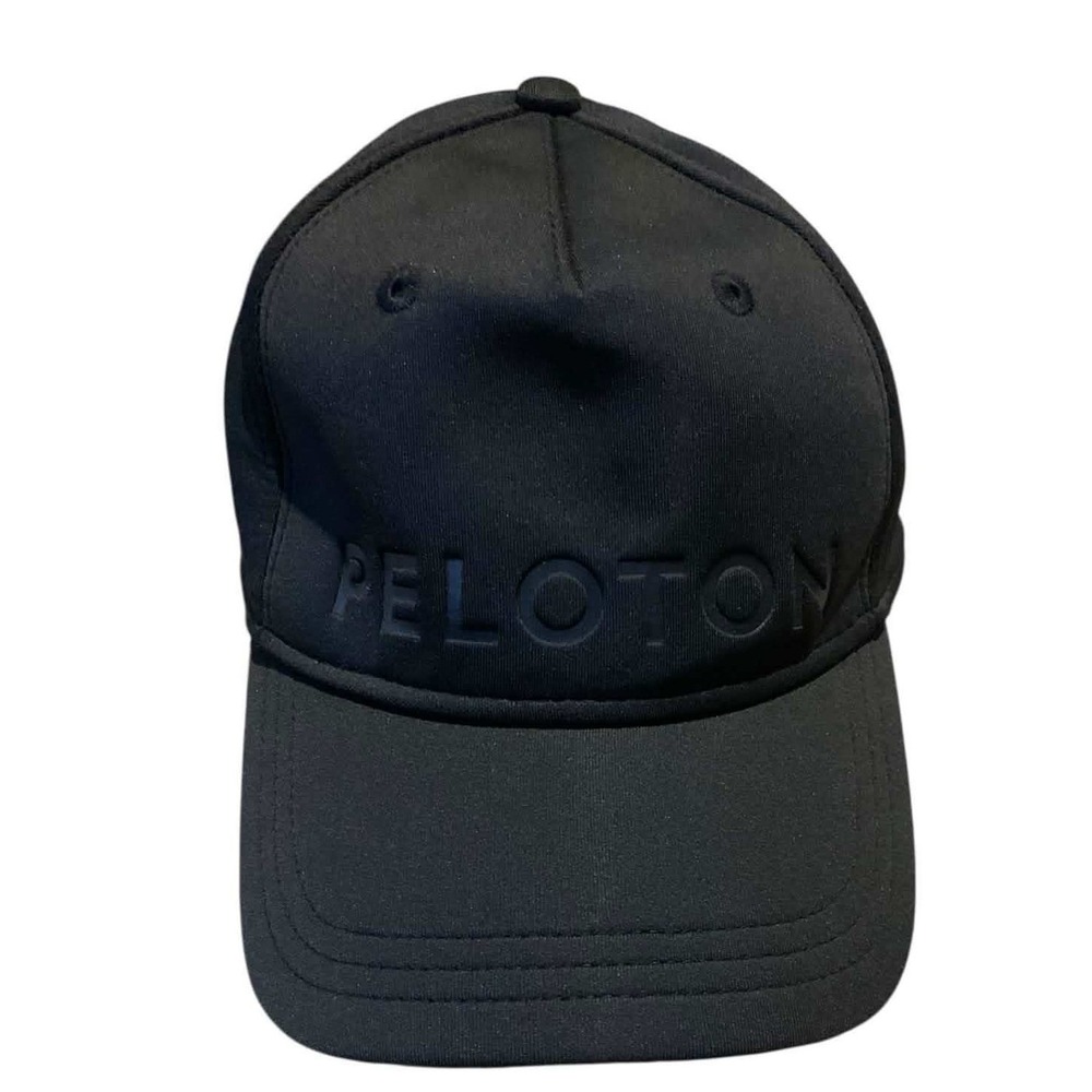 Peloton Baseball Cap Unisex OS Black Embossed Logo Red Strap Athleisure Core